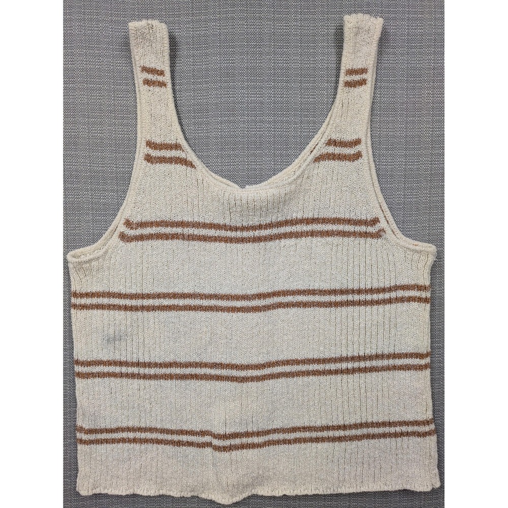 The General Good Sweater Vest Womens XXL White Brown Stripe Knit Boho - Picture 3 of 8